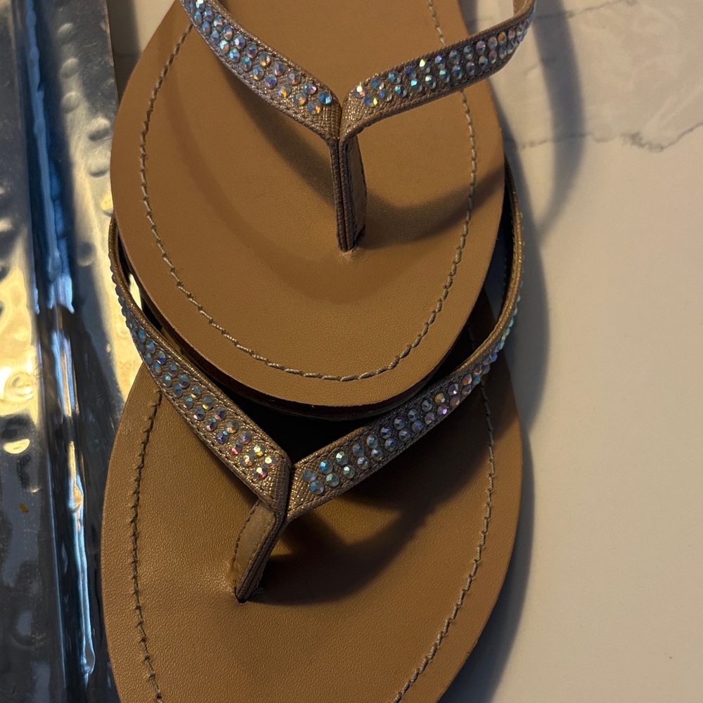 Tan Sandals with Rhinestone Straps - Picture 3 of 6